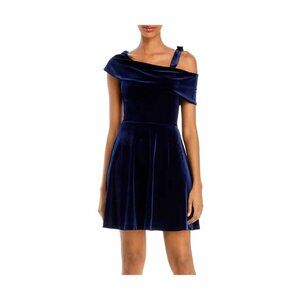 Aqua One Shoulder Velvet Dress